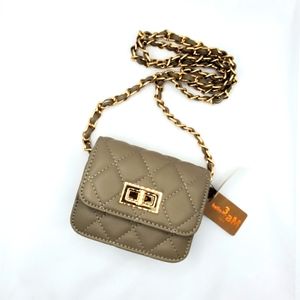 HELLO 3 AM Leather Jay Quilted Mini Bag Khaki Crossbody Chain Strap NWT